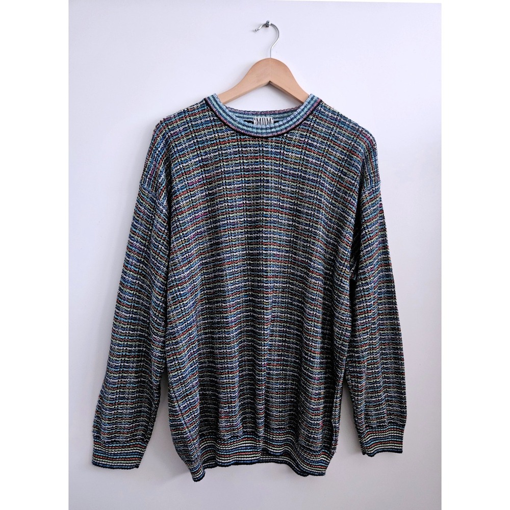 Mondo Di Marco Italy Knit Sweater XXL Mens Rainbow Space Dye Coogi Style VTG